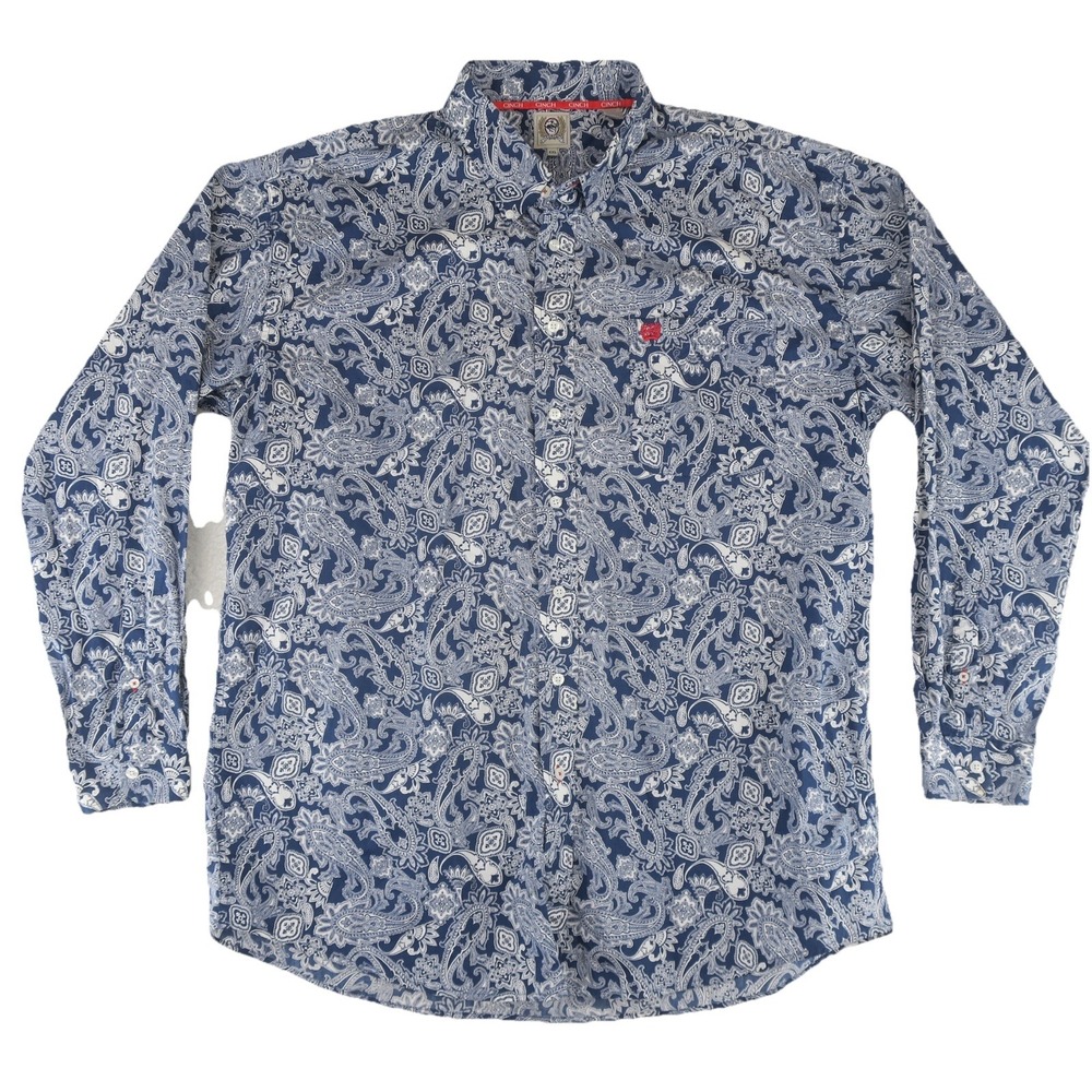 Cinch Western Cowboy Button Up Shirt‎ Mens XXL Blue Bandana Print